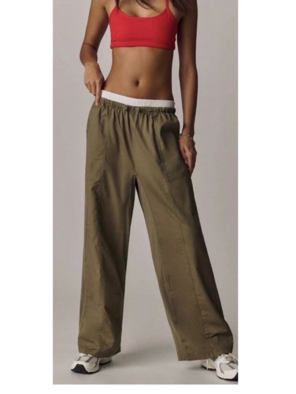 Daily Practice Green Draw Cord Ankle Pants Parachute Utility Double Waist S